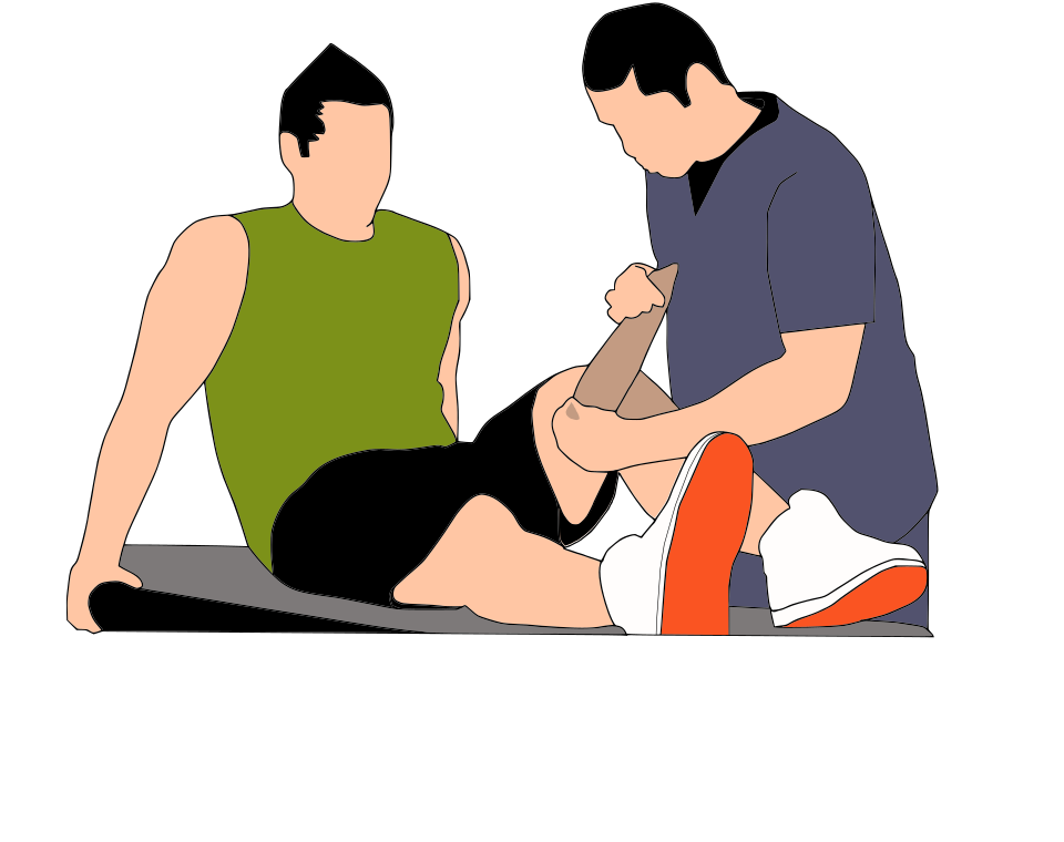 Ilustração de fisioterapeuta auxiliando paciente em exercício de reabilitação