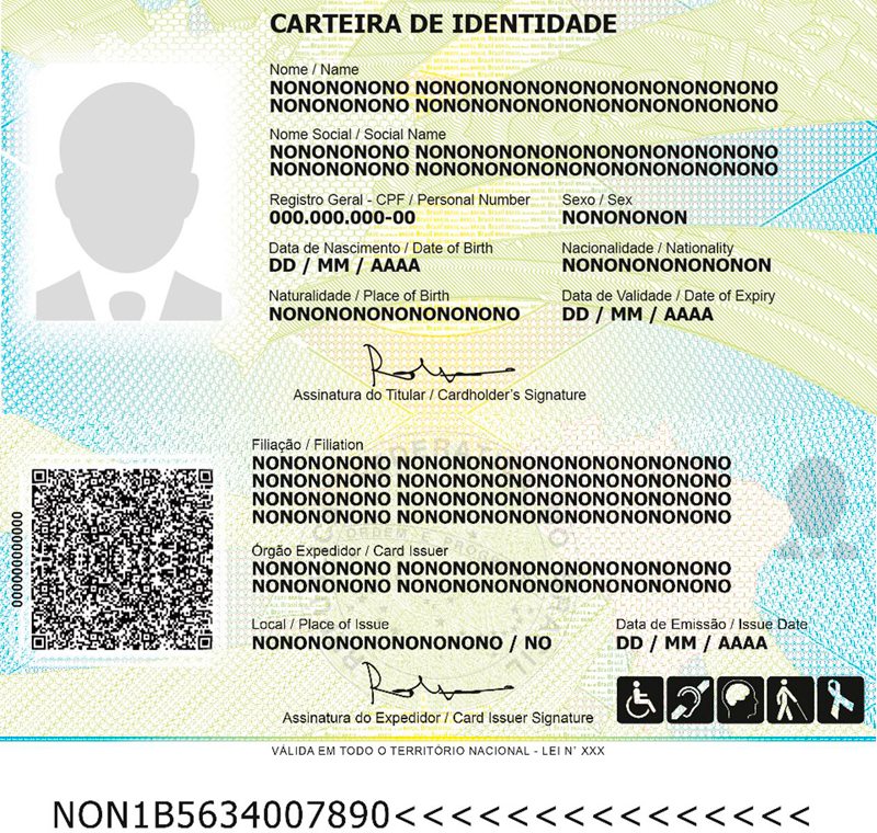 Modelo ilustrativo da Carteira de Identidade Nacional brasileira
